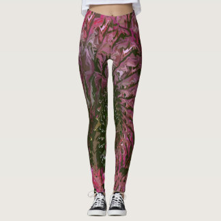 Pink Green Fractal Art Leggings