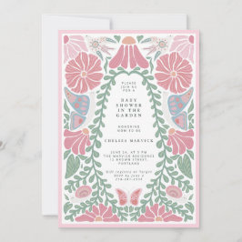 Pink green Garden Baby Shower Invitation Einladung