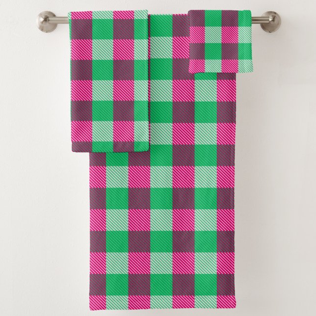 Pink Green Gingham Karo Design Badhandtuch Set (Von Creator hochgeladen)