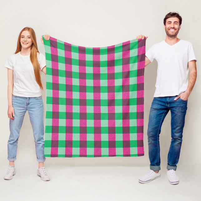 Pink Green Gingham Karo Design Fleecedecke (Von Creator hochgeladen)