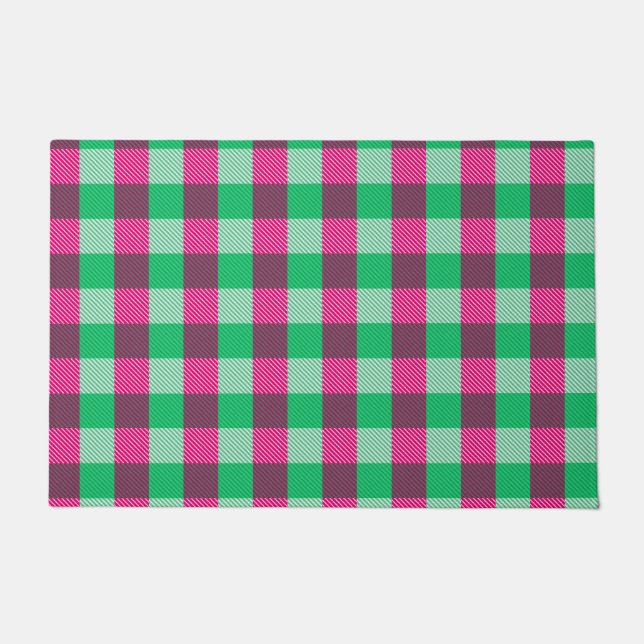 Pink Green Gingham Karo Design Fußmatte (Vorderseite)