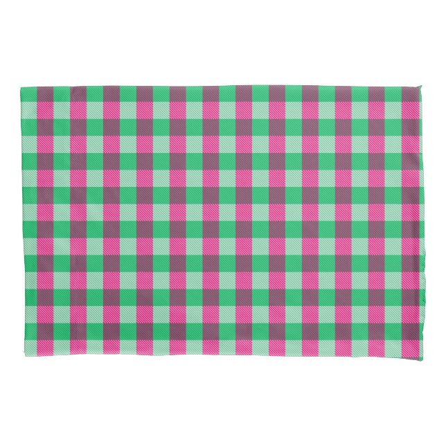 Pink Green Gingham Karo Design Kissenbezug (Vorderseite)