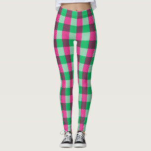 Pink Green Gingham Karo Design Leggings