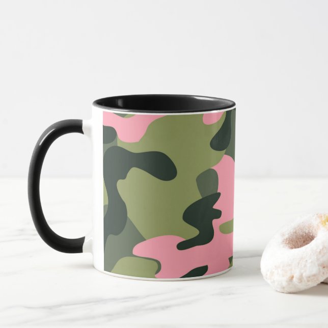 Pink & Green Girl Camouflage Camouflage Muster Tasse (Mit Donut)