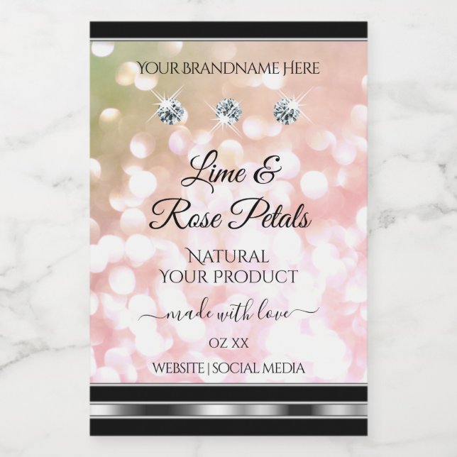 Pink Green Glitzer Product Labels Diamonds Silver Lebensmitteletikett (Einzelnes Label)