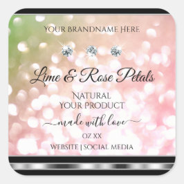 Pink Green Glitzer Product Labels Diamonds Silver Quadratischer Aufkleber