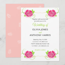 Pink Green Gold Floral Rose Wedding  Einladung