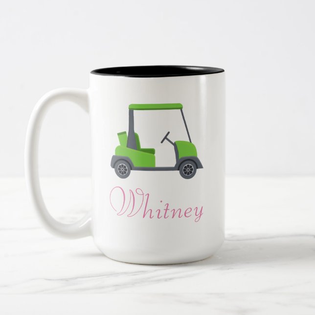 Pink Green Golf Cart Personalisiert lustig Zweifarbige Tasse (Links)