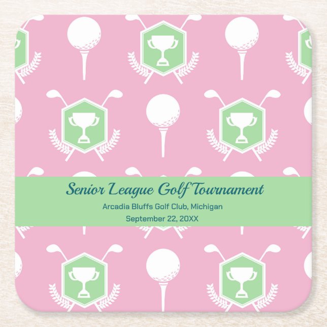Pink & Green - Golf League Party Plate Rechteckiger Pappuntersetzer (Vorderseite)