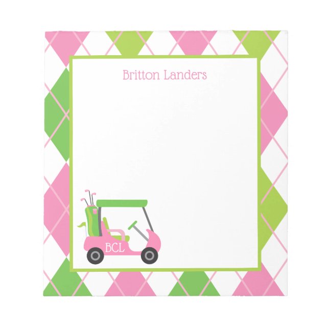 Pink & Green Golf Personalisiert Notepad Notizblock (Vorderseite)