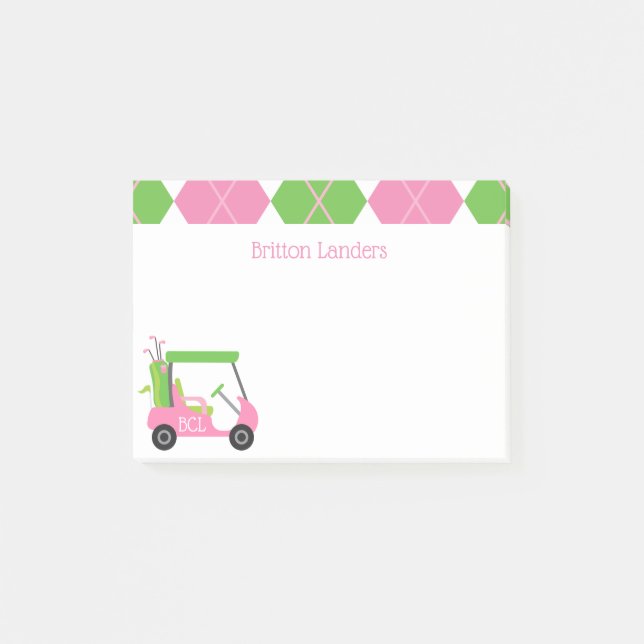 Pink & Green Golf Personalisiert Post-it Notepad Klebezettel (Vorderseite)