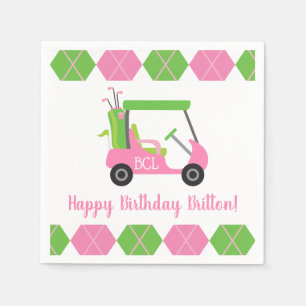 Pink & Green Golf Personalisiertes Party Napkins Serviette