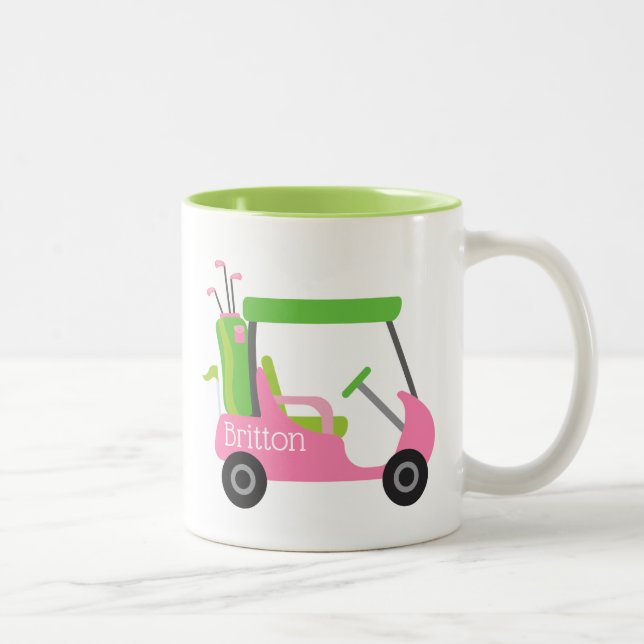 Pink & Green Golf - Persönliche Umarmung Zweifarbige Tasse (Rechts)