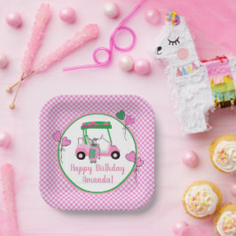 Pink & Green Golf Thema Personalisiertes Party Pappteller