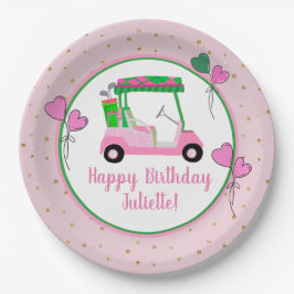 Pink & Green Golf Thema Personalisiertes Party Pappteller
