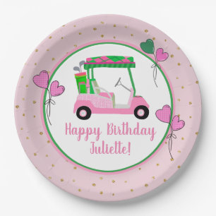 Pink & Green Golf Thema Personalisiertes Party Pappteller