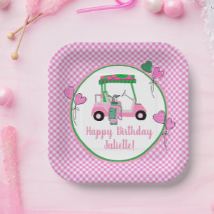 Pink & Green Golf Thema Personalisiertes Party Pappteller