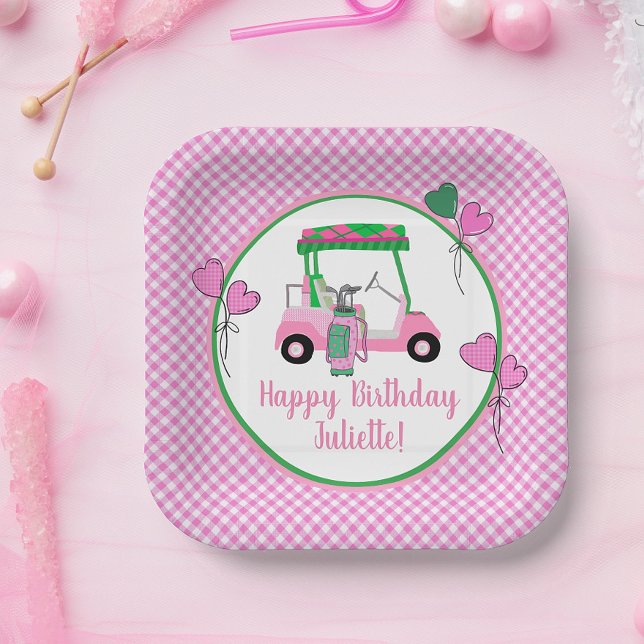 Pink & Green Golf Thema Personalisiertes Party Pappteller (Von Creator hochgeladen)