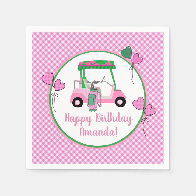 Pink & Green Golf Thema Personalisiertes Party Serviette (Vorderseite)