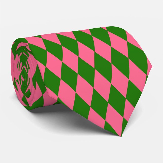 Pink Green Harlequin Checkered Design  Krawatte (Von Creator hochgeladen)