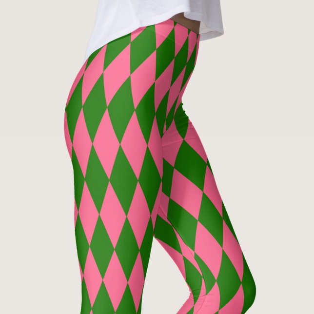 Pink Green Harlequin Checkered Design  Leggings (Von Creator hochgeladen)