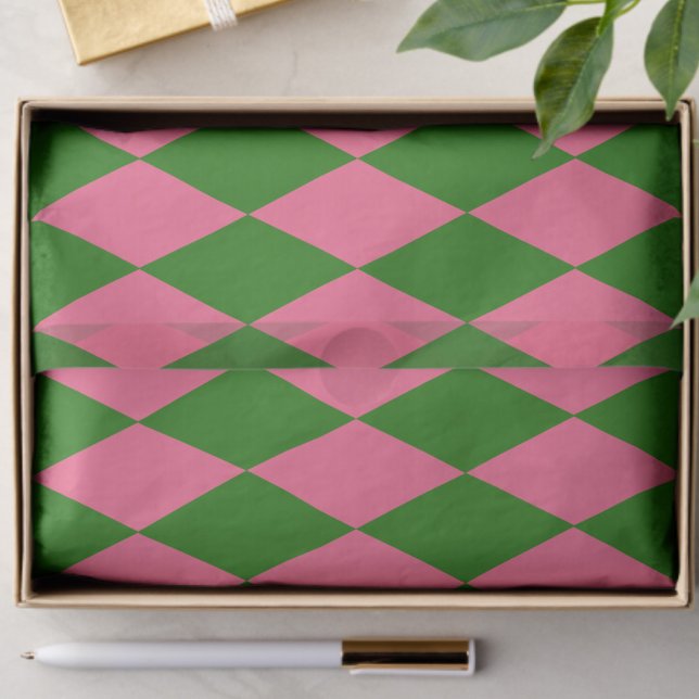 Pink Green Harlequin Checkered Design  Seidenpapier (Von Creator hochgeladen)