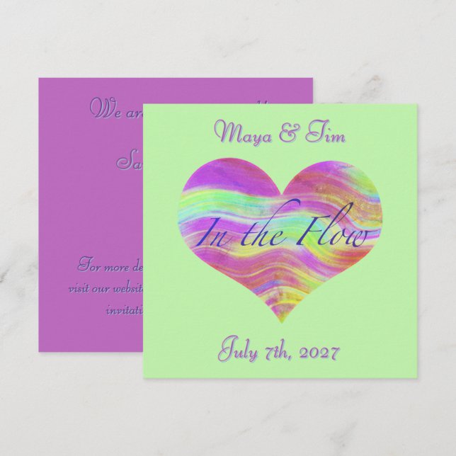Pink & Green Heart Save the Date Einladung (Vorne/Hinten)