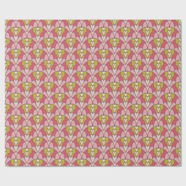 Pink & green hearts geschenkpapier (Flach)
