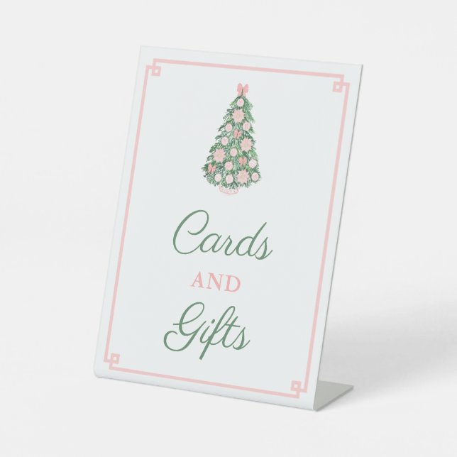 Pink Green Holidays Chinoiserie Karten und Geschen Sockelschild (Vorderseite)
