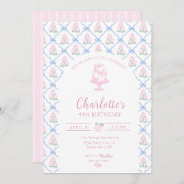 Pink Green Hydrangea Blue Bow Trellis Einladung