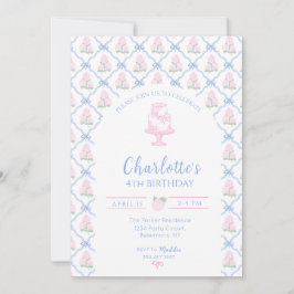 Pink Green Hydrangea Blue Bow Trellis Einladung