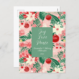 Pink Green Joy Liebe Peace Floral Post Card Feiertagspostkarte