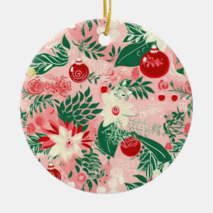 Pink Green Joy Liebe Peace Floral Weihnachten Keramik Ornament
