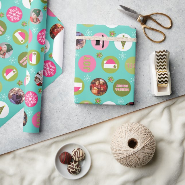 Pink Green l Christmas Foto Geschenkpapier (Kunsthandwerk)