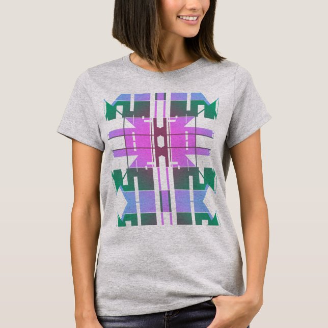 Pink Green Lavender Tribal Art große Fliesen Desig T-Shirt (Vorderseite)