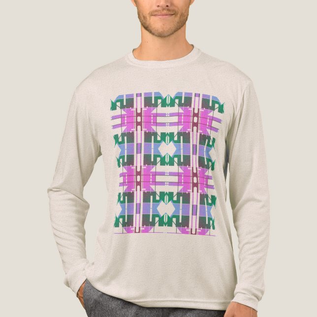 Pink Green Lavender Tribal Art kleine Fliesen Desi Tri-Blend Shirt (Vorderseite)