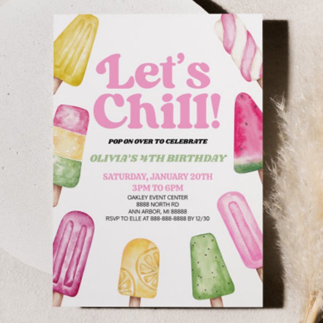Pink Green Let's Chill Popsicle Birthday Party Einladung (Von Creator hochgeladen)