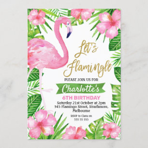 Pink Green Let's Flamingle Geburtstag Einladung