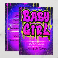 Pink Green Lila Paint Dripping Baby Shower Girl