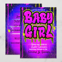 Pink Green Lila Paint Dripping Baby Shower Girl