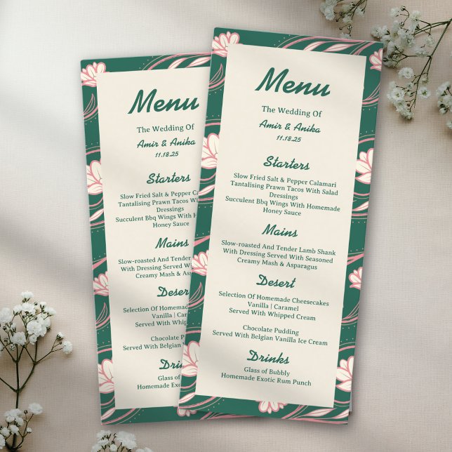 Pink Green Lotus Lanterns Indian Wedding Menu (Von Creator hochgeladen)