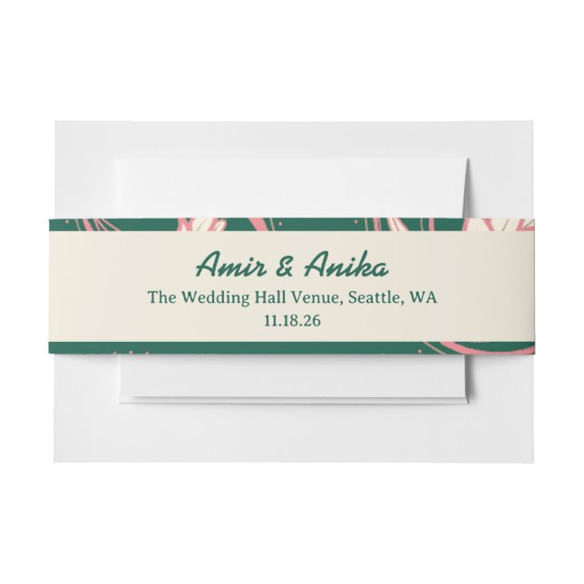 Pink Green Lotus Lanterns Indian Wedding Menu Einladungsbanderole (Vorderseite Beispiel)