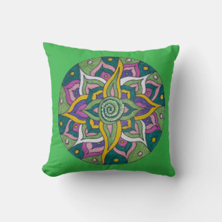 Pink/Green Lotus Mandala Throw Pillow Kissen