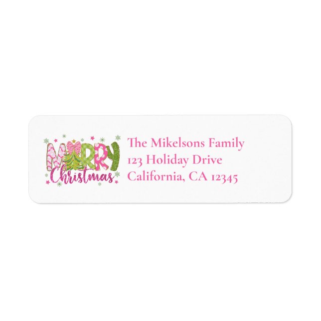 Pink Green Merry Christmas Return Address (Vorne)