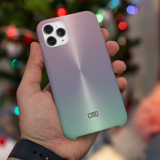 Pink Green Metallic Ombre Monogram Case-Mate iPhone Hülle (Von Creator hochgeladen)