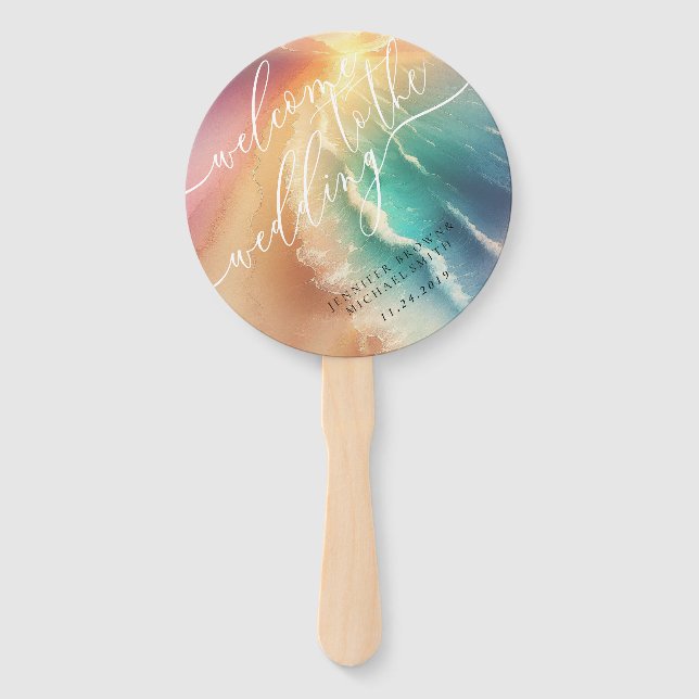 Pink Green Ocean Beach Day Party Begrüßung Fächer (Vorderseite)