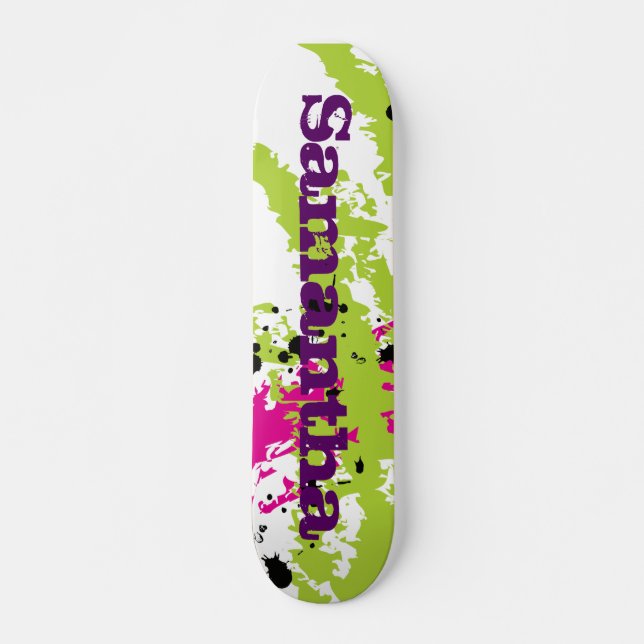 Pink Green Paint Splash Ink Mini Skateboard (Vorne)