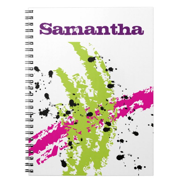 Pink Green Paint Splash Ink Spiral Notebook Notizblock (Vorderseite)