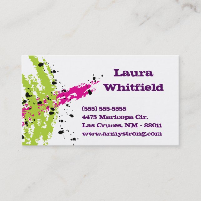 Pink Green Paint Splash Ink Splotter Business Card Visitenkarte (Vorderseite)