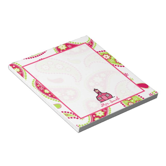 Pink & Green Paisley Lehrer Notepad Notizblock (angewinkelt)